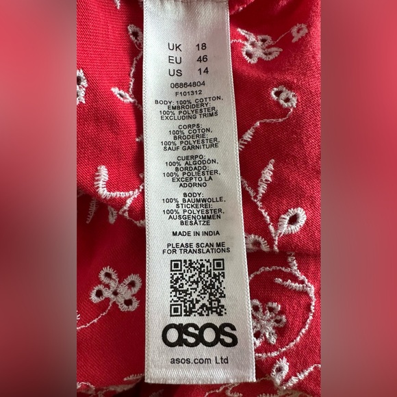 ASOS Red Ruffle Cold Shoulder Embroidered Dress - Picture 5 of 6